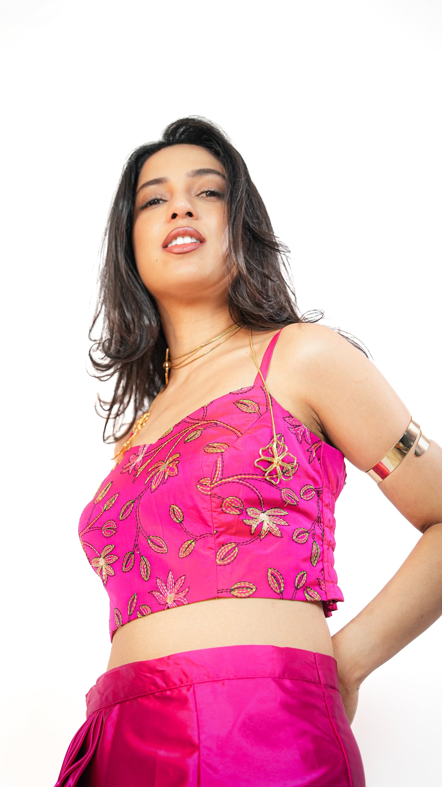 Frisia Embroidered Pink Crop Top