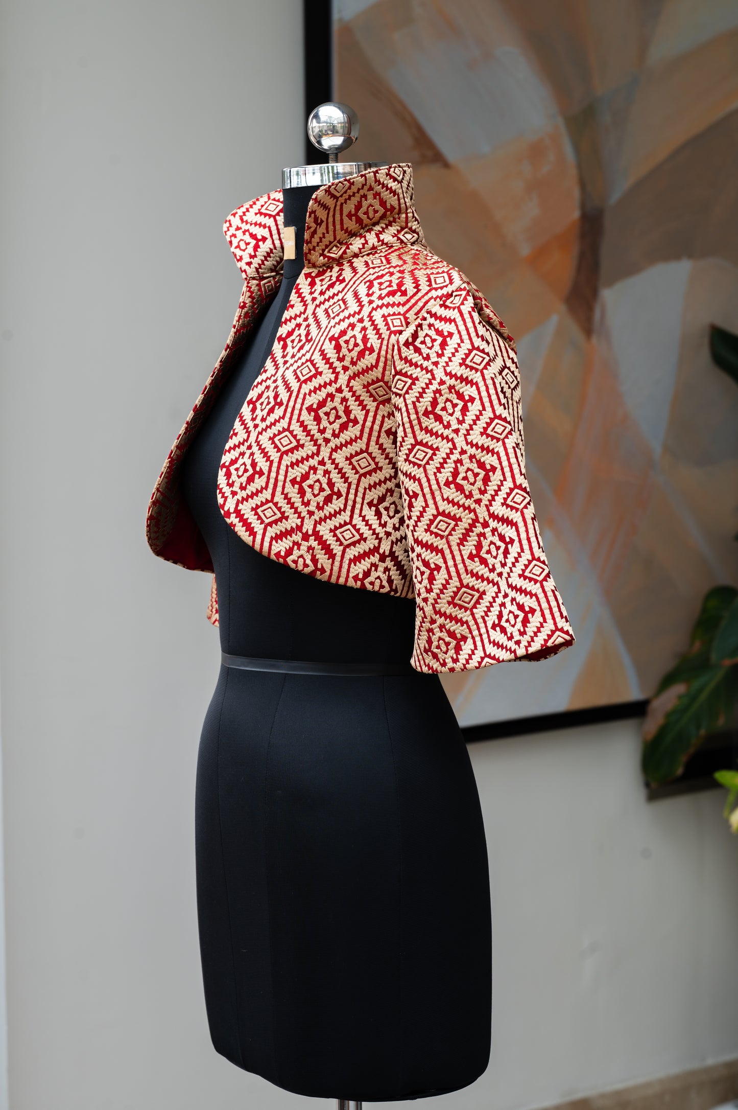 Cavà Embroidered Cream & Red Crop Jacket