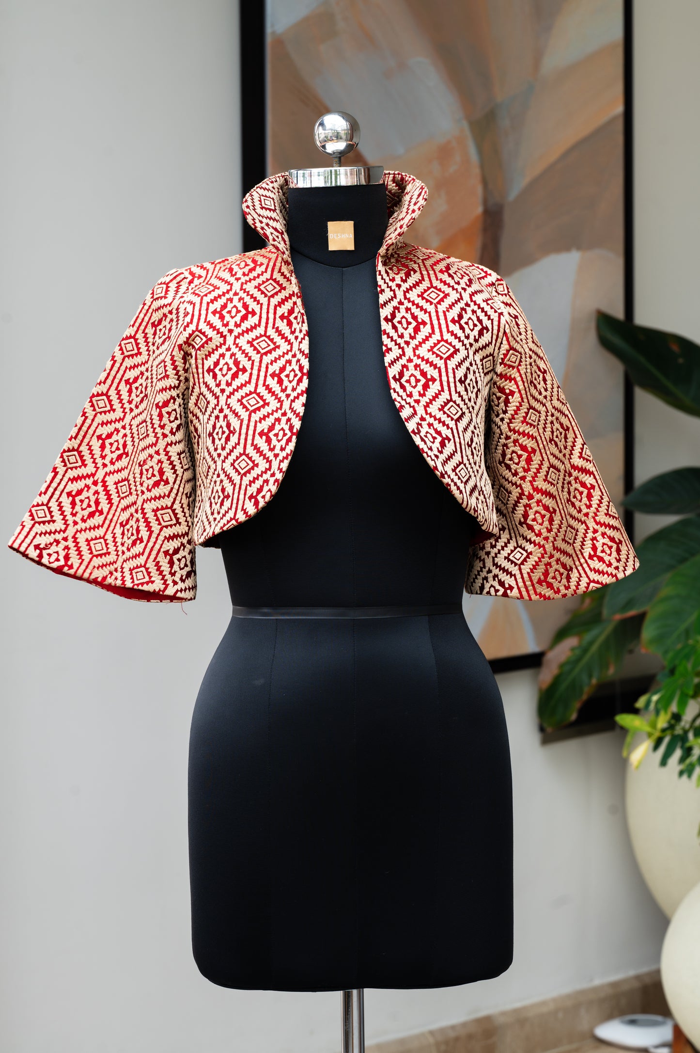 Cavà Embroidered Cream & Red Crop Jacket