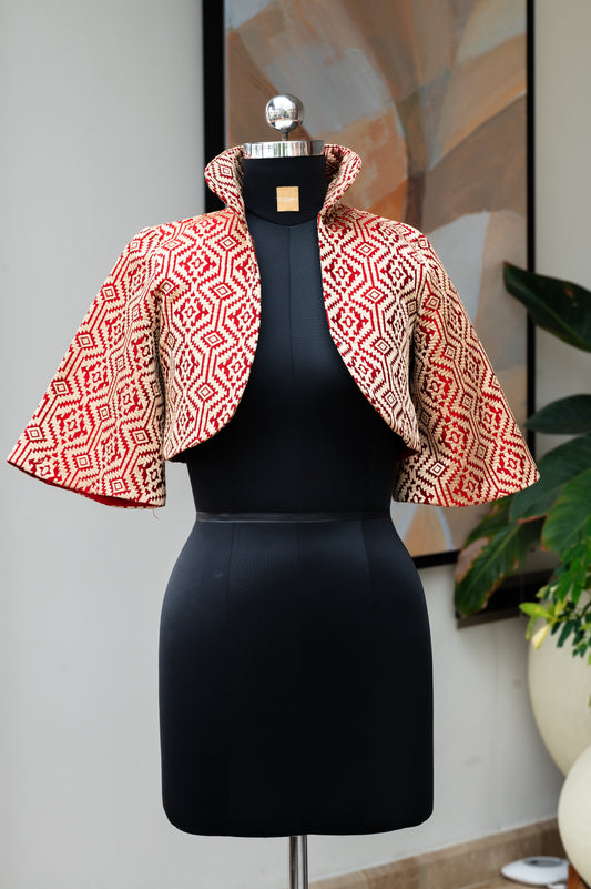 Cavà Embroidered Cream & Red Crop Jacket